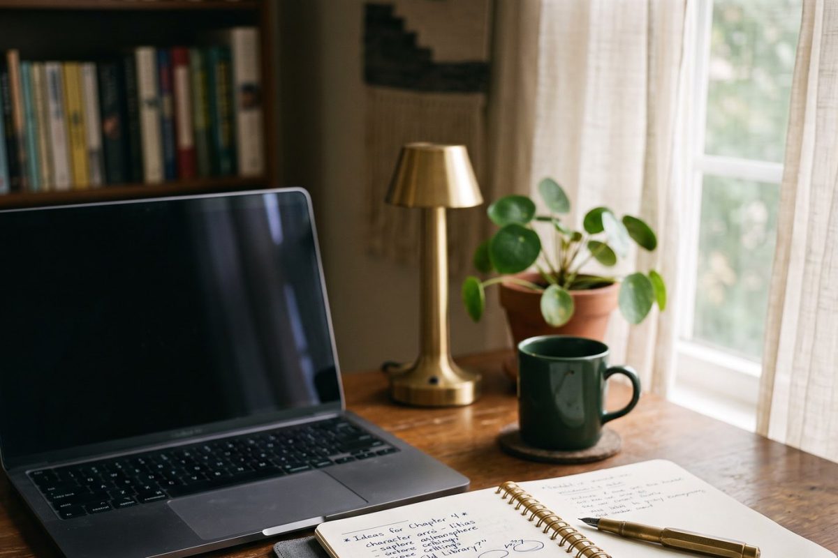A laptop and a notebook on a Saturday morning